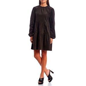 2. Copper Key NWT Corduroy Long-Sleeve Tiered Mini Dress Brown Black Size S